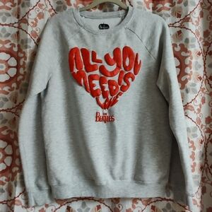 The Beatles Gray Sweatshirt with Red Heart Design By HYBRID